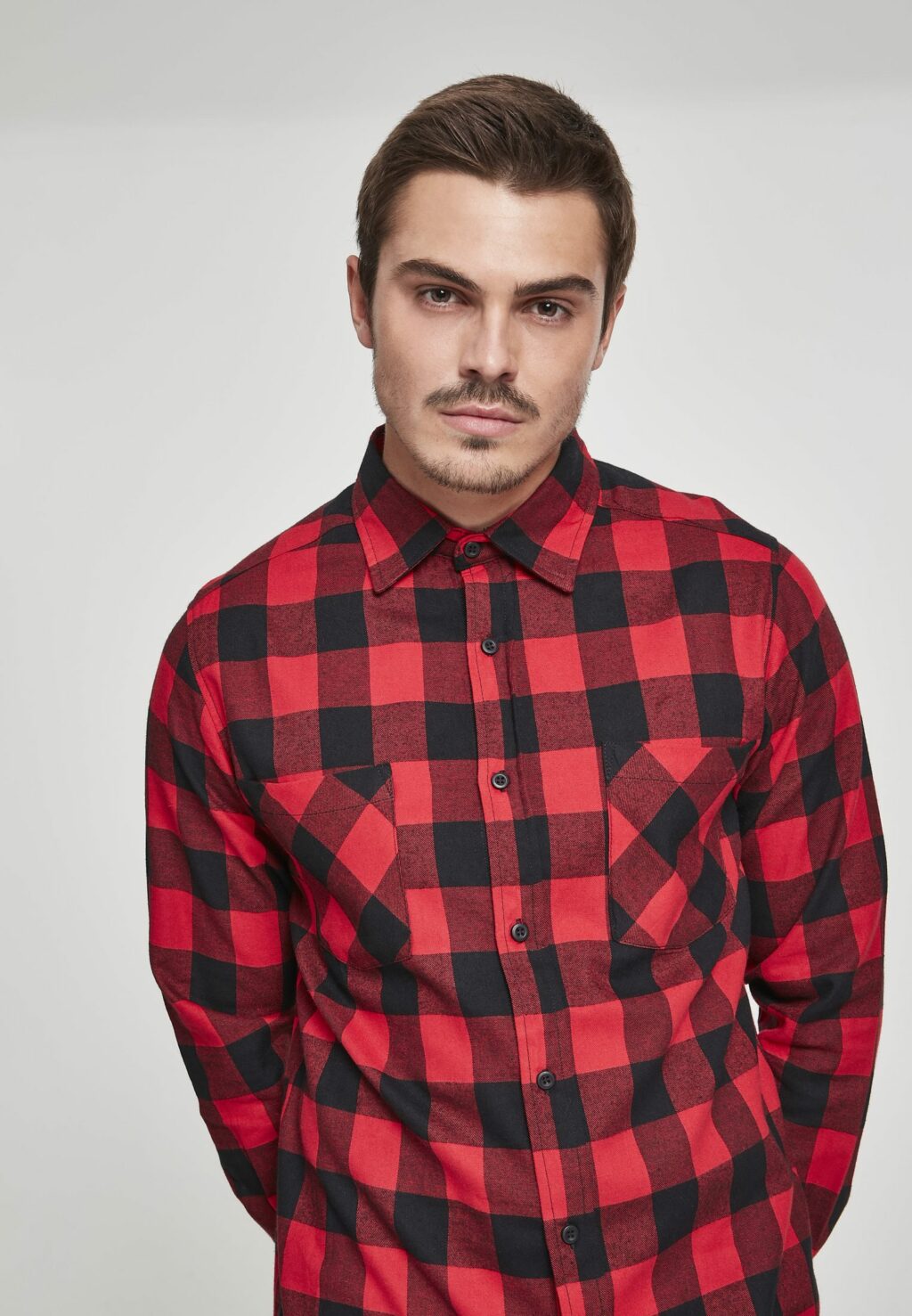 Urban Classics Side-Zip Long Checked Flanell Shirt blk/red TB1001