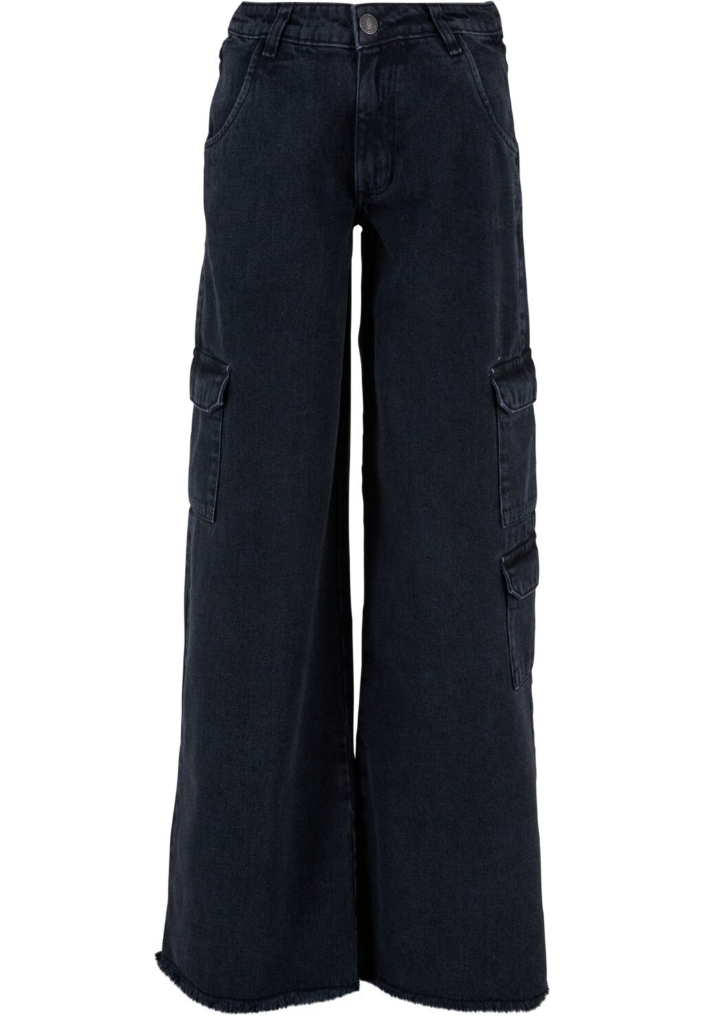 Urban Classics Ladies Mid Waist Cargo Denim Pants black charcoal washed TB6156