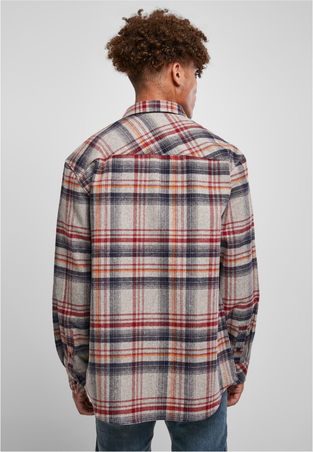 Urban Classics Heavy Curved Oversized Checked Shirt grey/red TB4696