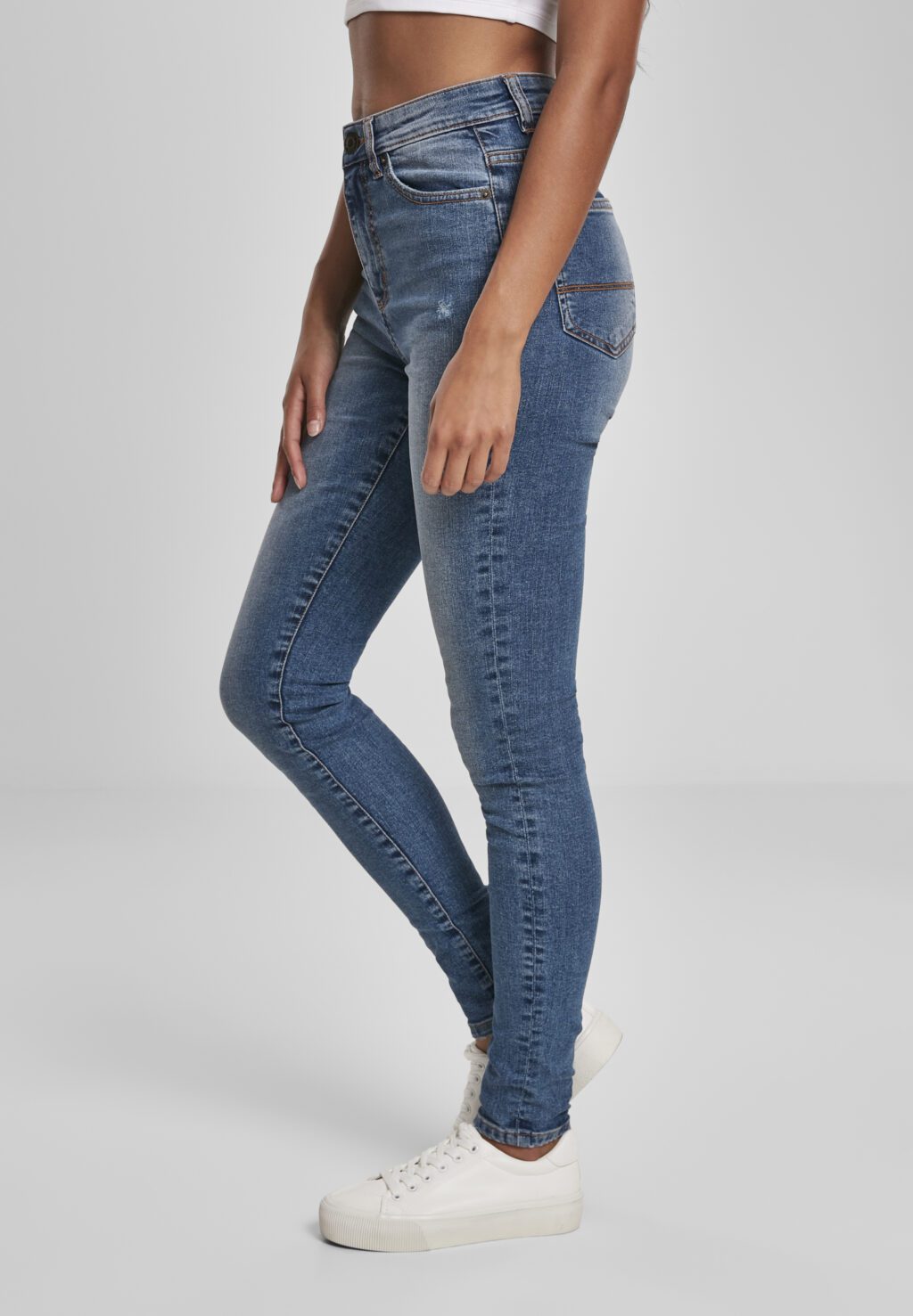 Urban Classics Ladies High Waist Skinny Jeans tinted midblue washed TB2970