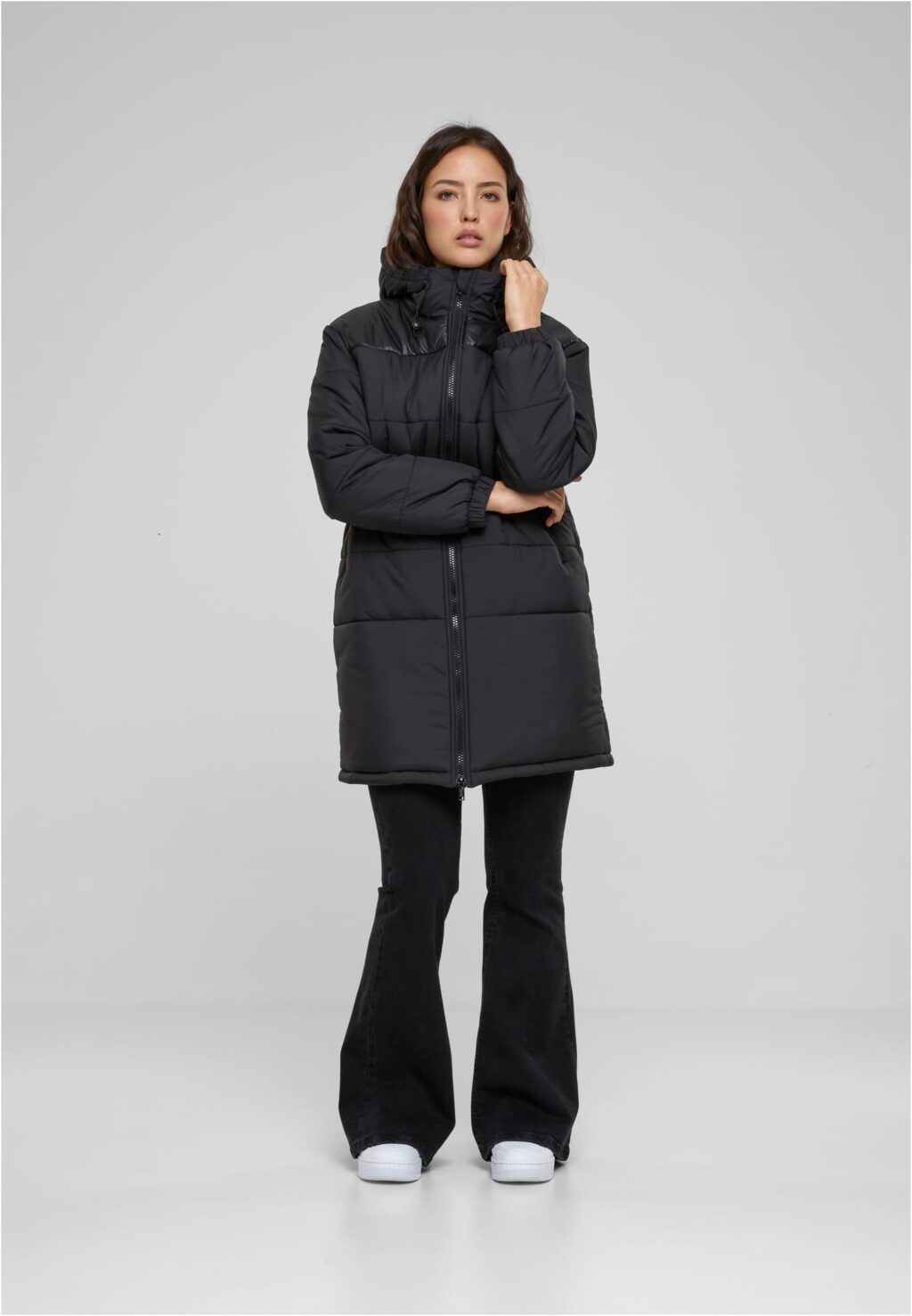 Urban Classics Ladies Hooded Mixed Puffer Coat black TB6151