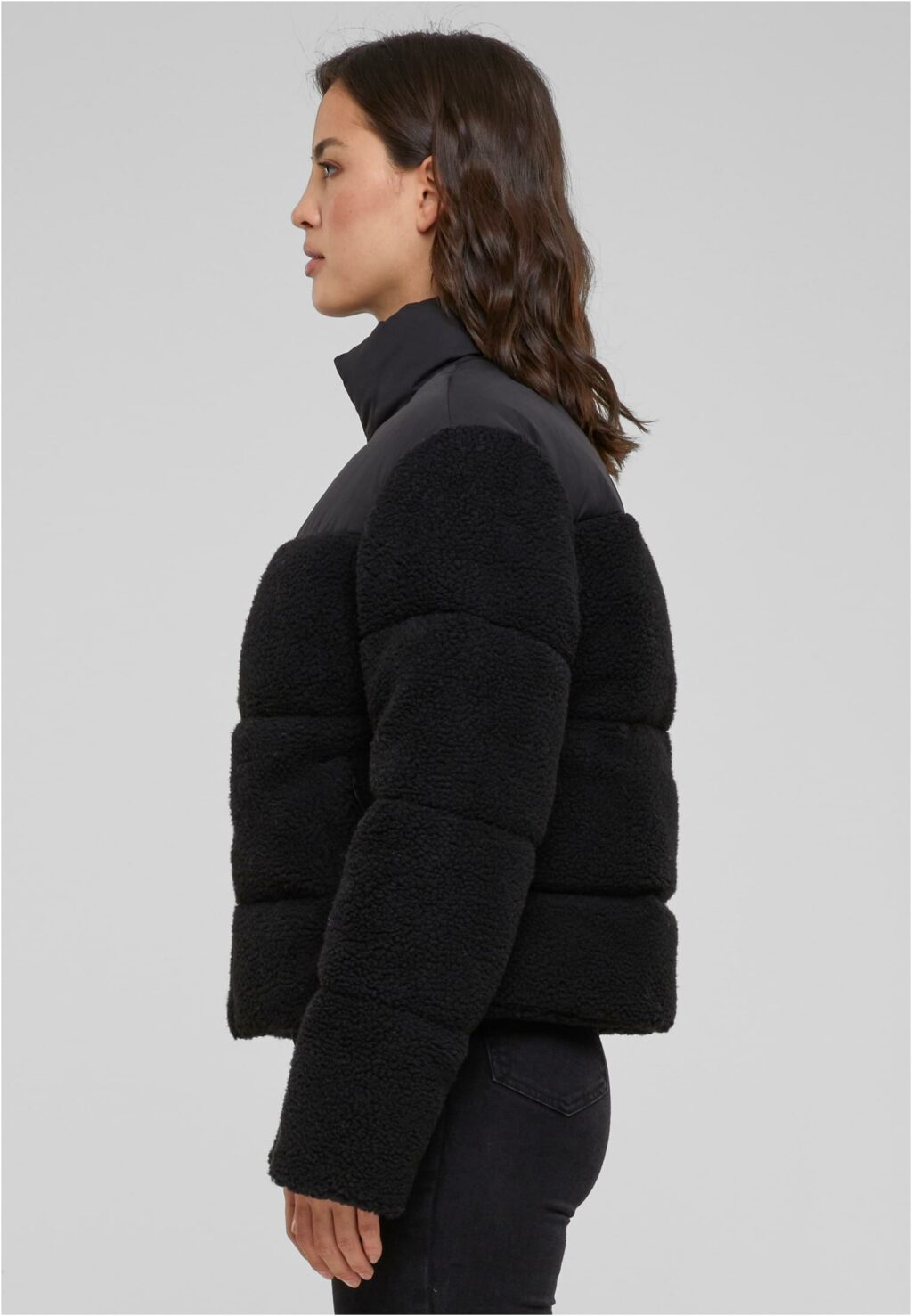 Urban Classics Ladies Short Sherpa Mix Puffer Jacket black/black TB6147