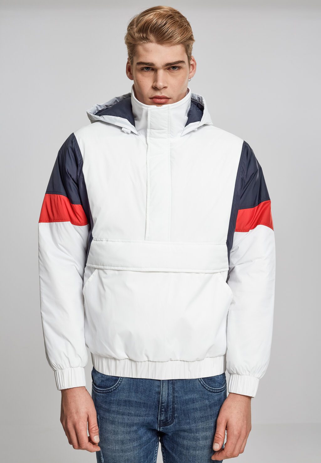 Urban Classics 3-Tone Pull Over Jacket white/navy/fire red TB1881