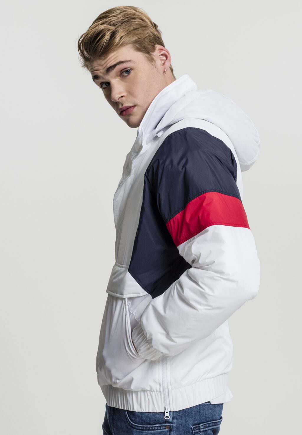 Urban Classics 3-Tone Pull Over Jacket white/navy/fire red TB1881