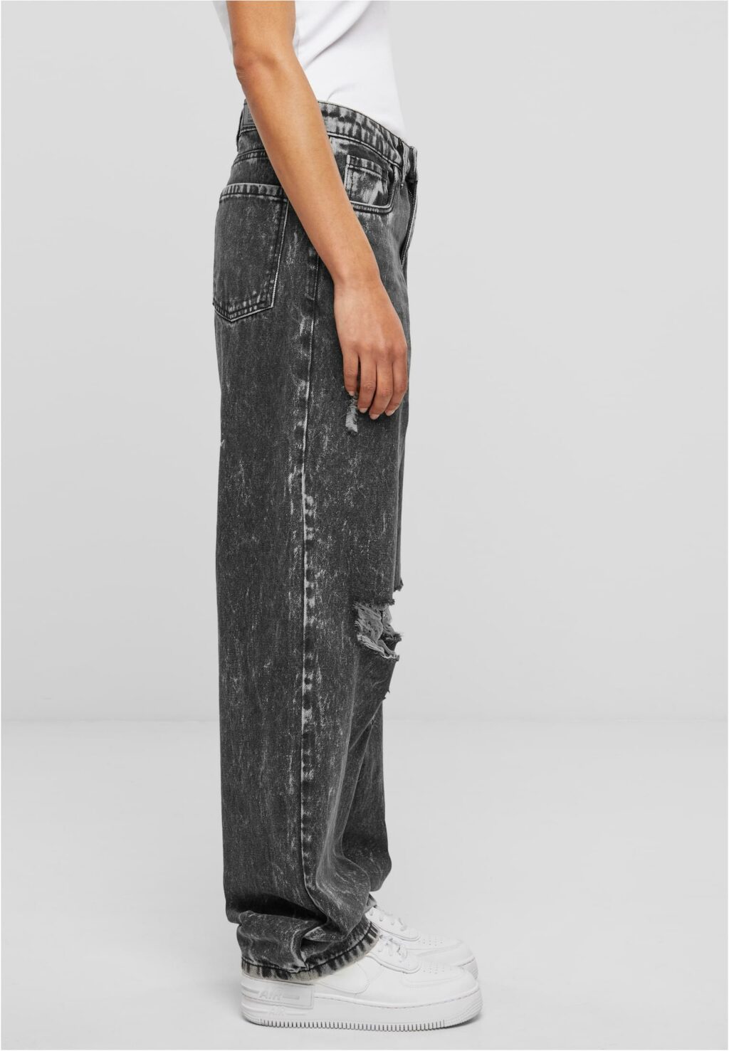 Urban Classics Ladies Distressed 90's Wide Leg Denim Pants black charcoal washed TB6155