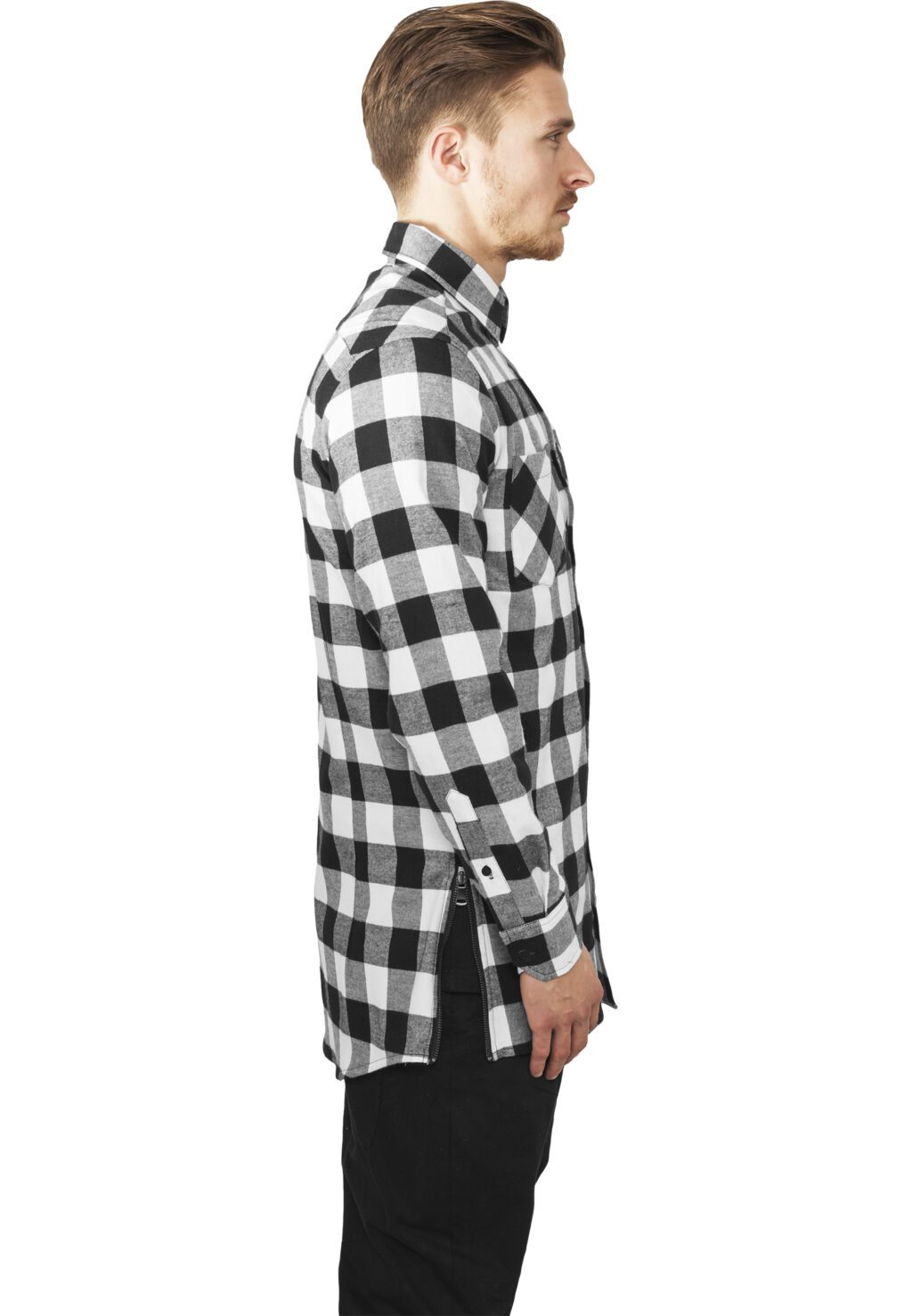 Urban Classics Side-Zip Long Checked Flanell Shirt blk/wht TB1001