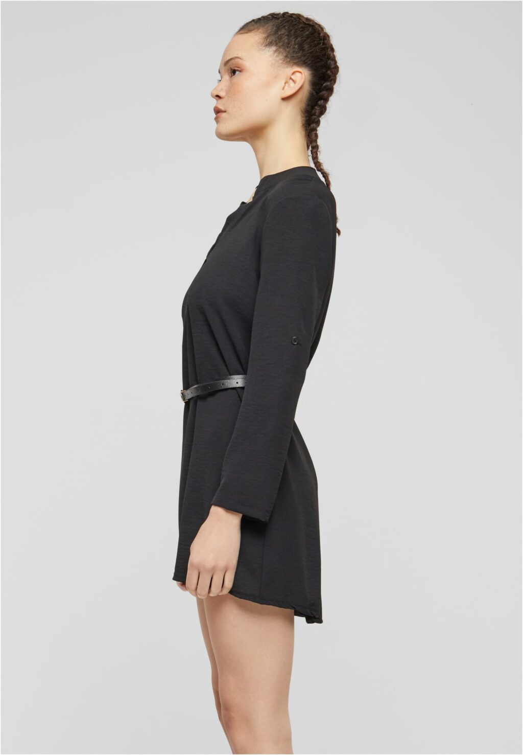 Cloud5ive Damen Longform Musselin Turn-Up Shirt mit Gürtel black 5126CL5