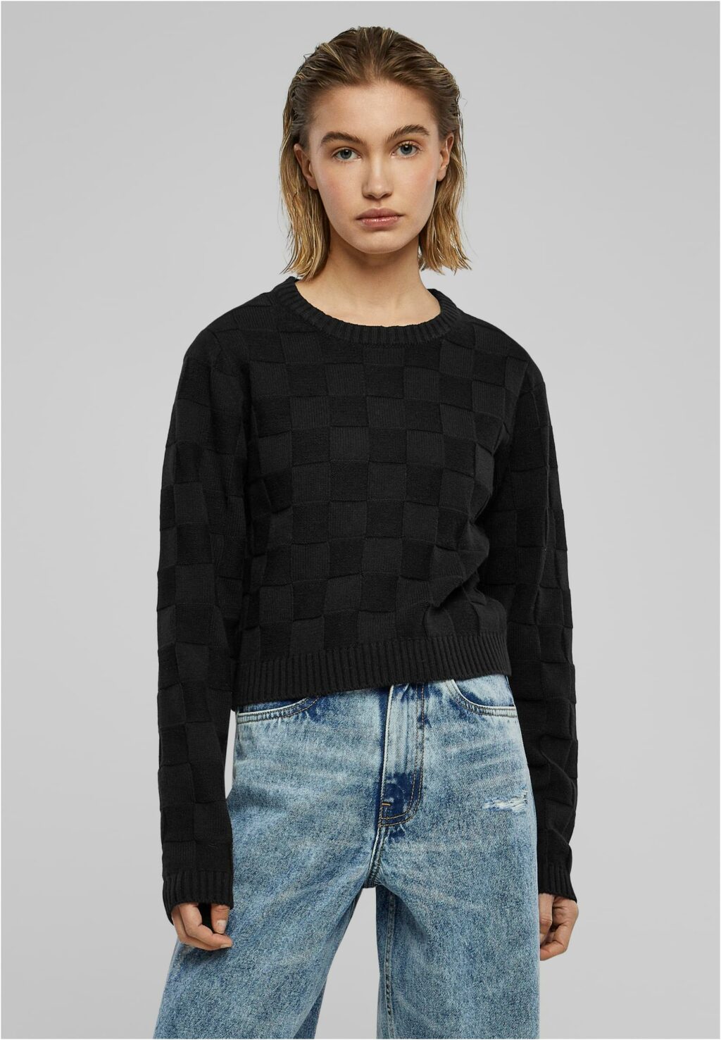 Urban Classics Ladies Check Knit Sweater black TB6138