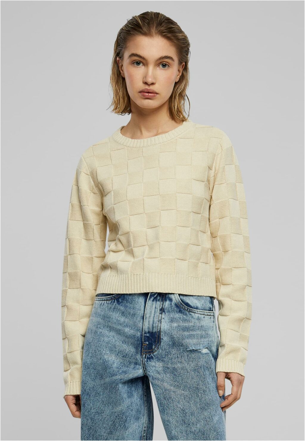 Urban Classics Ladies Check Knit Sweater sand TB6138