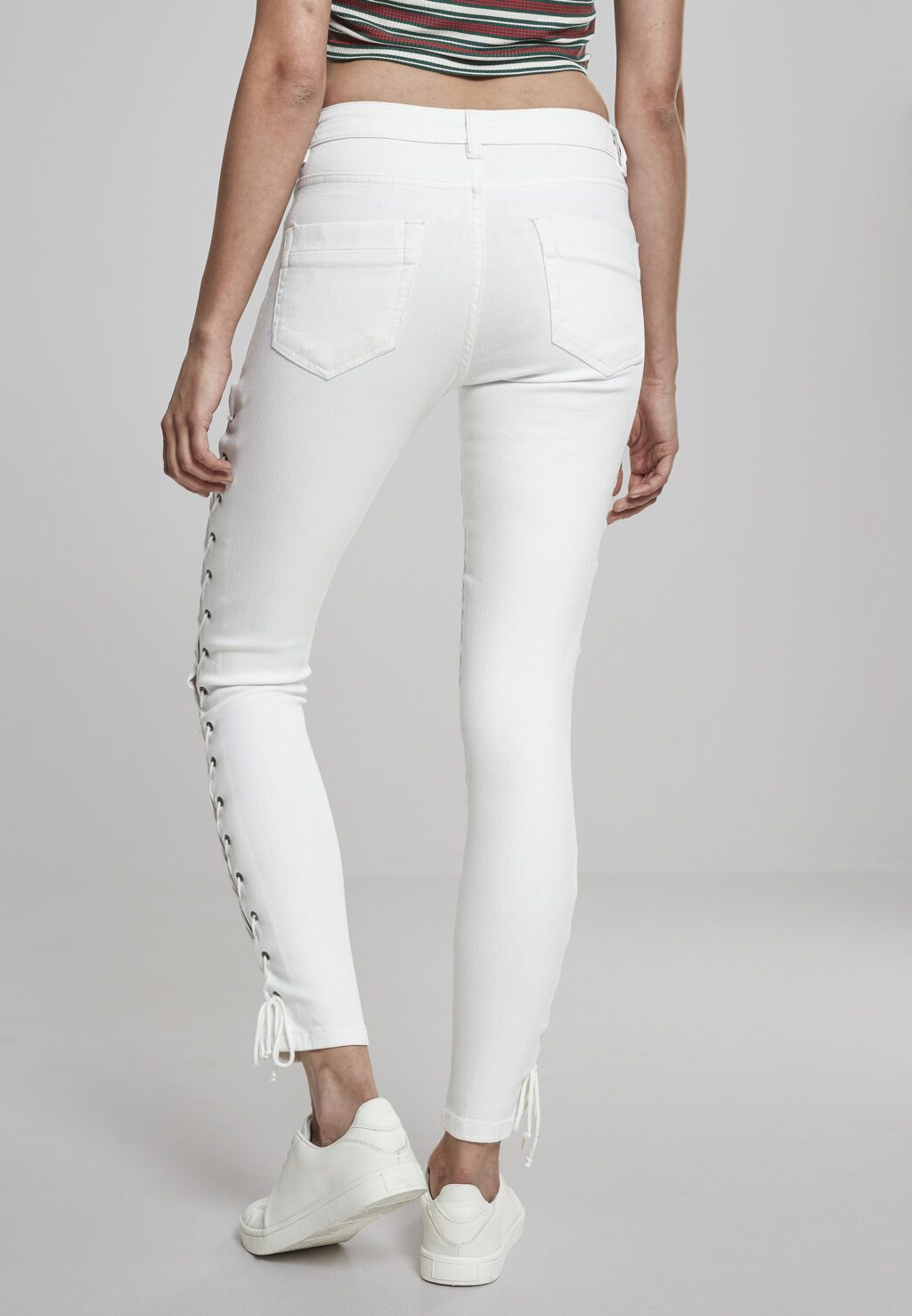Urban Classics Ladies Denim Lace Up Skinny Pants white TB2003