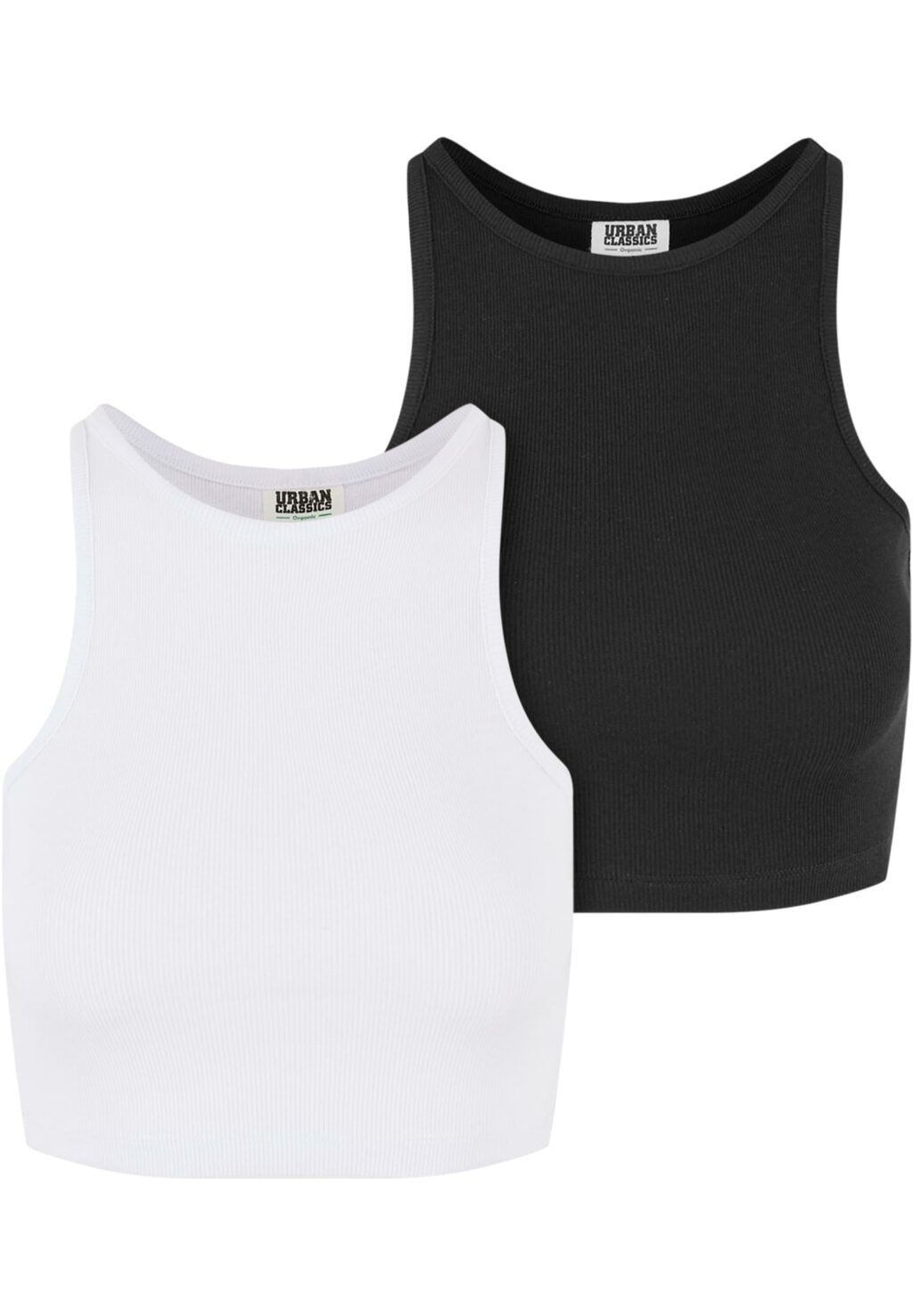 Urban Classics Ladies Organic Cropped Rib Top 2-Pack white+black TB6185A
