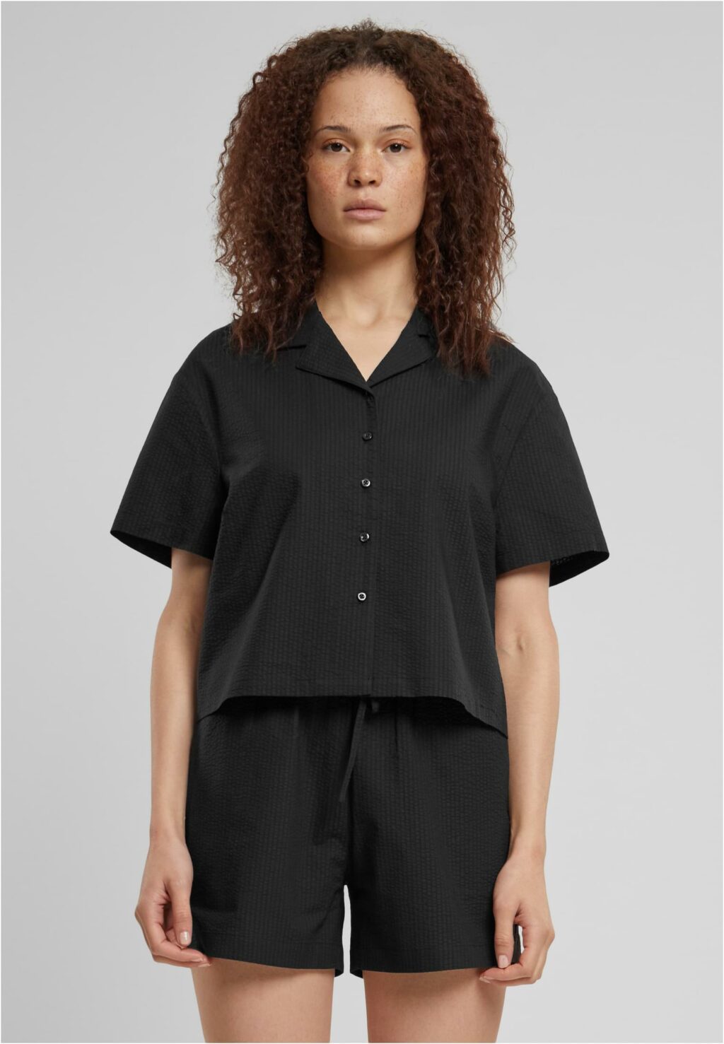 Urban Classics Ladies Seersucker Shirt black TB6181