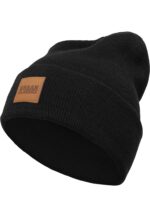 Synthetic Leatherpatch Long Beanie black one TB626