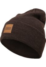Synthetic Leatherpatch Long Beanie heatherbrown one TB626