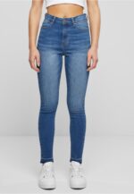 Urban Classics Ladies Skinny High Waist Open Hem Jeans blue washed TB6865