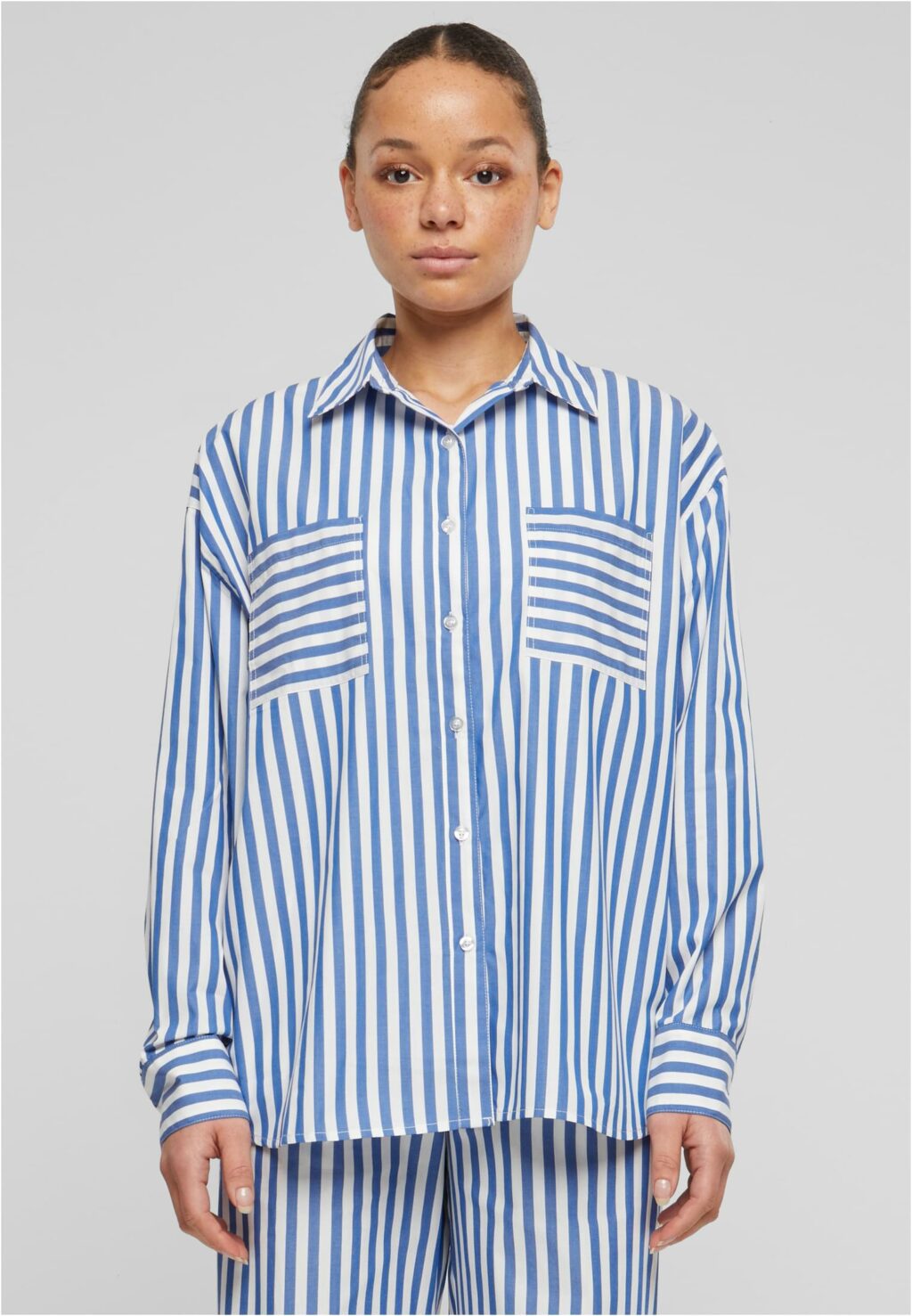 Urban Classics Ladies Striped Relaxed Shirt white/blue TB6846