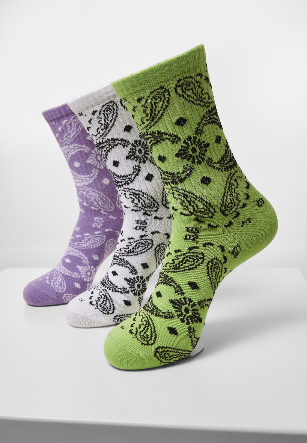 Bandana Pattern Socks 3-Pack white+lilac+lime TB4243