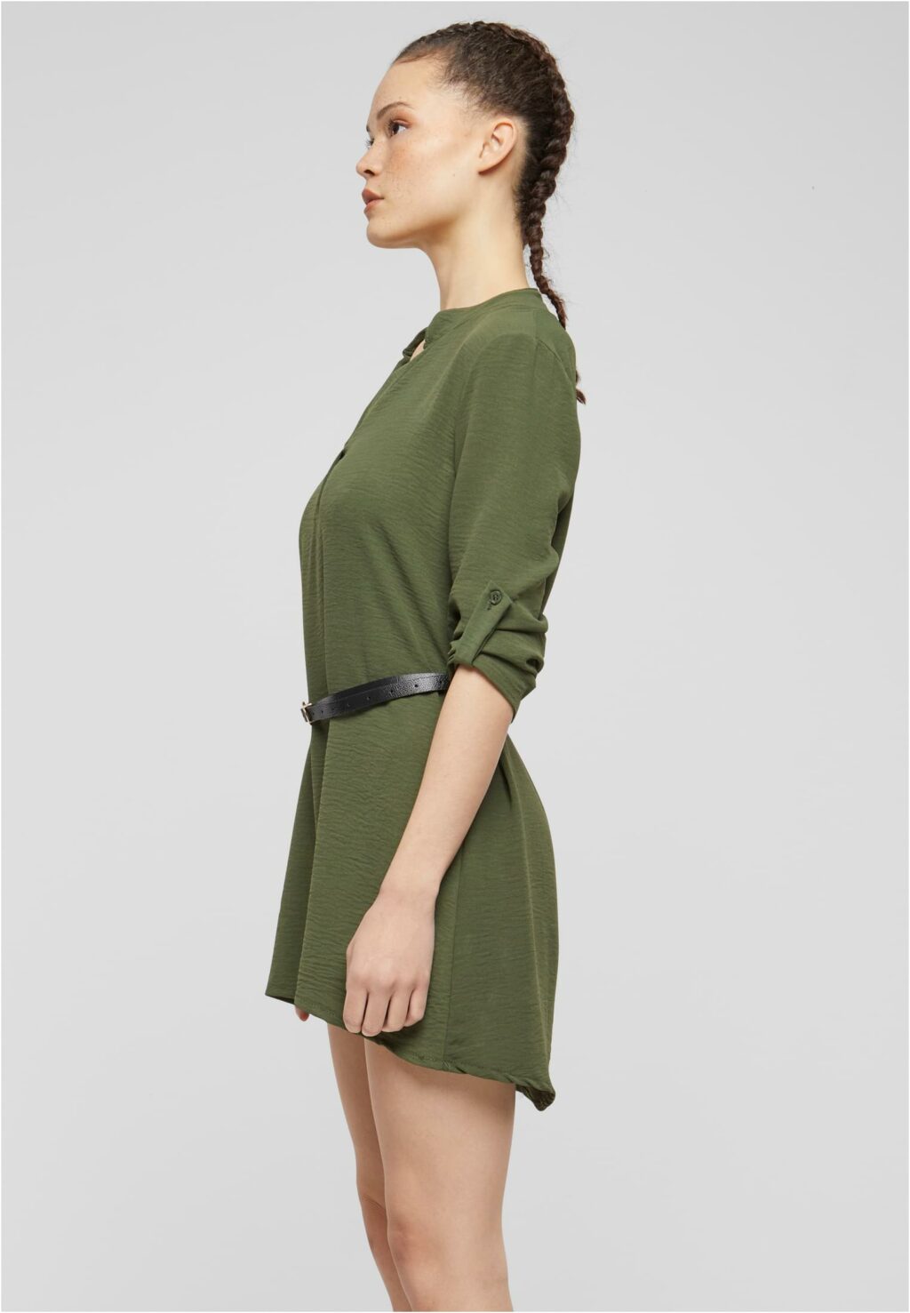 Cloud5ive Damen Longform Musselin Turn-Up Shirt mit Gürtel green 5126CL5