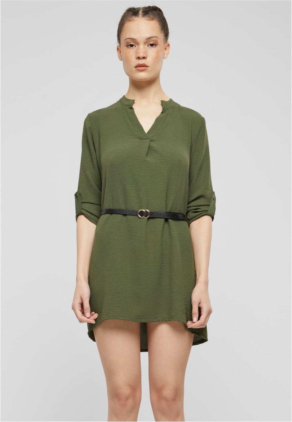 Cloud5ive Damen Longform Musselin Turn-Up Shirt mit Gürtel green 5126CL5