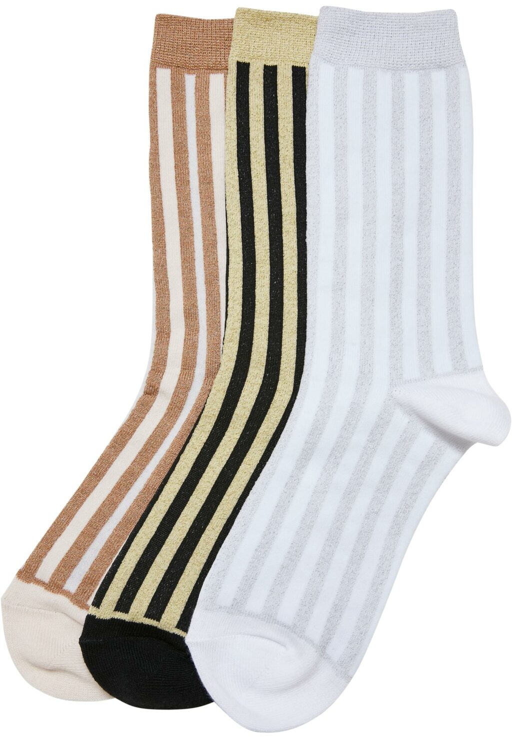 Metallic Effect Stripe Socks 3-Pack black/whitesand/white TB5667