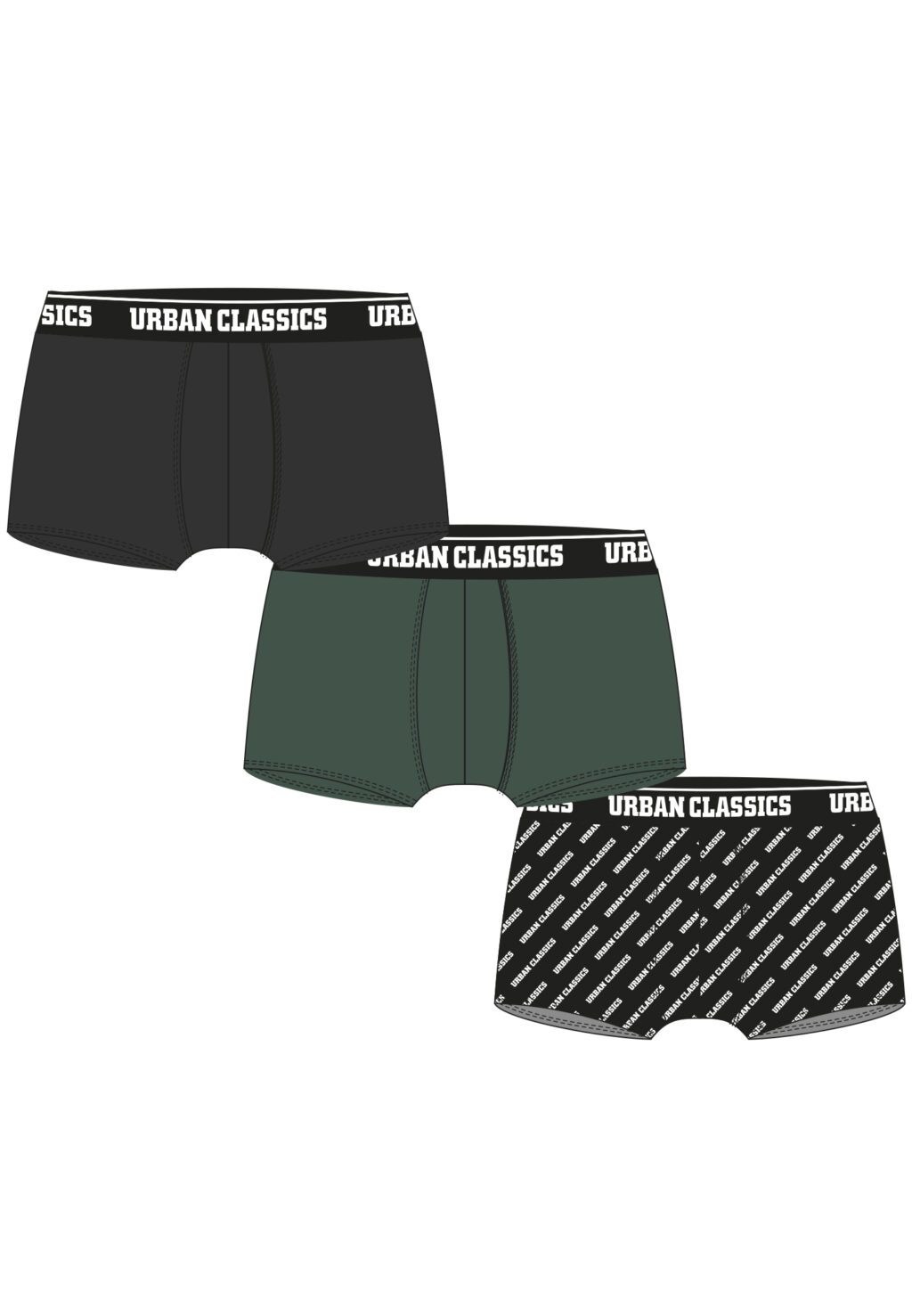 Urban Classics Boxer Shorts 3-Pack darkgreen/black/branded aop TB3708