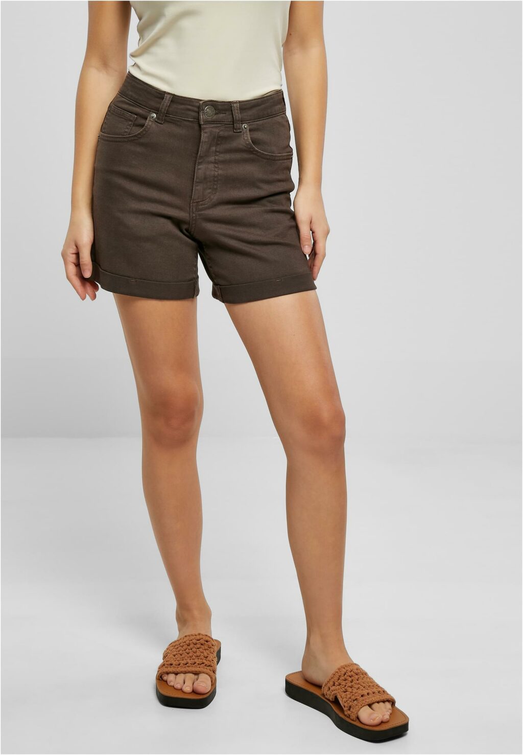 Urban Classics Ladies Colored Strech Denim Shorts brown TB5984