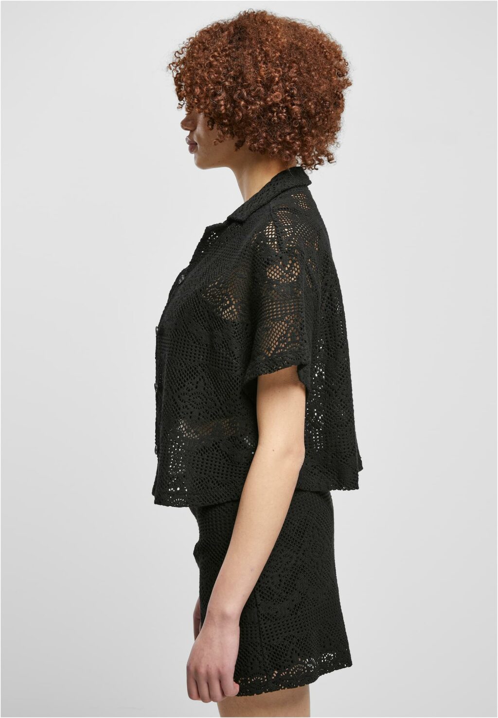 Urban Classics Ladies Crochet Lace Resort Shirt black TB6015