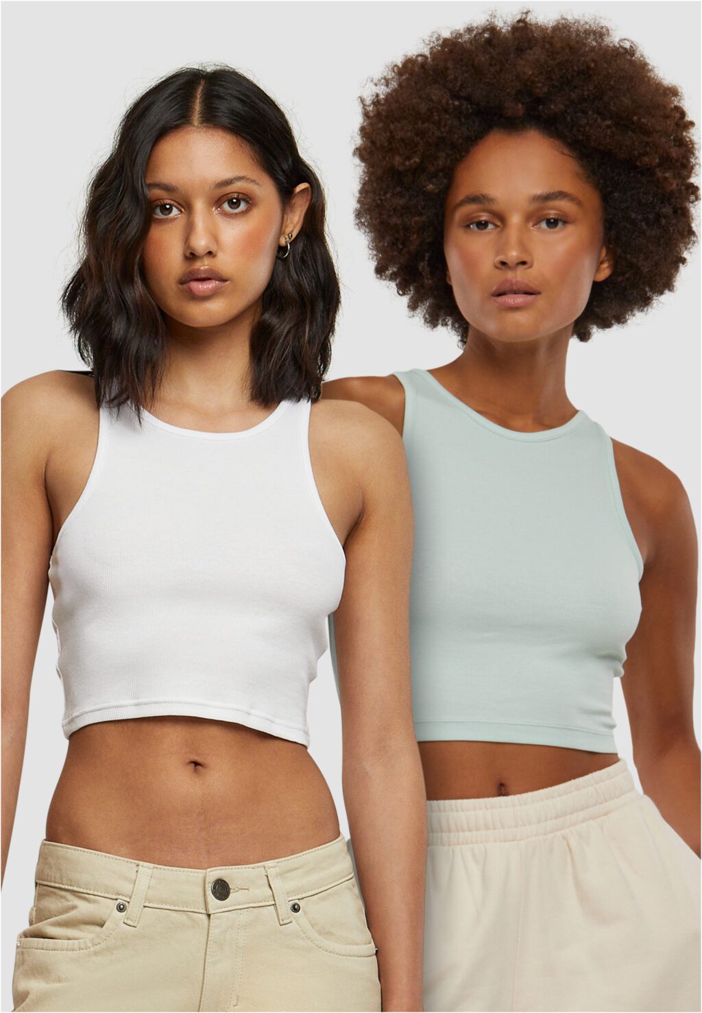 Urban Classics Ladies Cropped Rib Top 2-Pack frostmint+white TB1498A