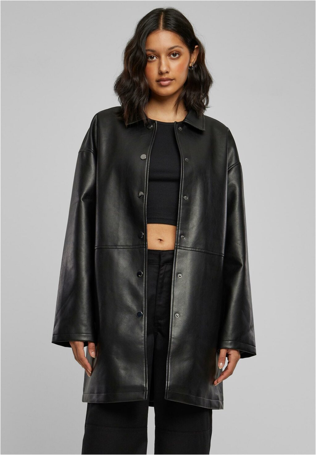 Urban Classics Ladies Faux Leather Coat black TB6072