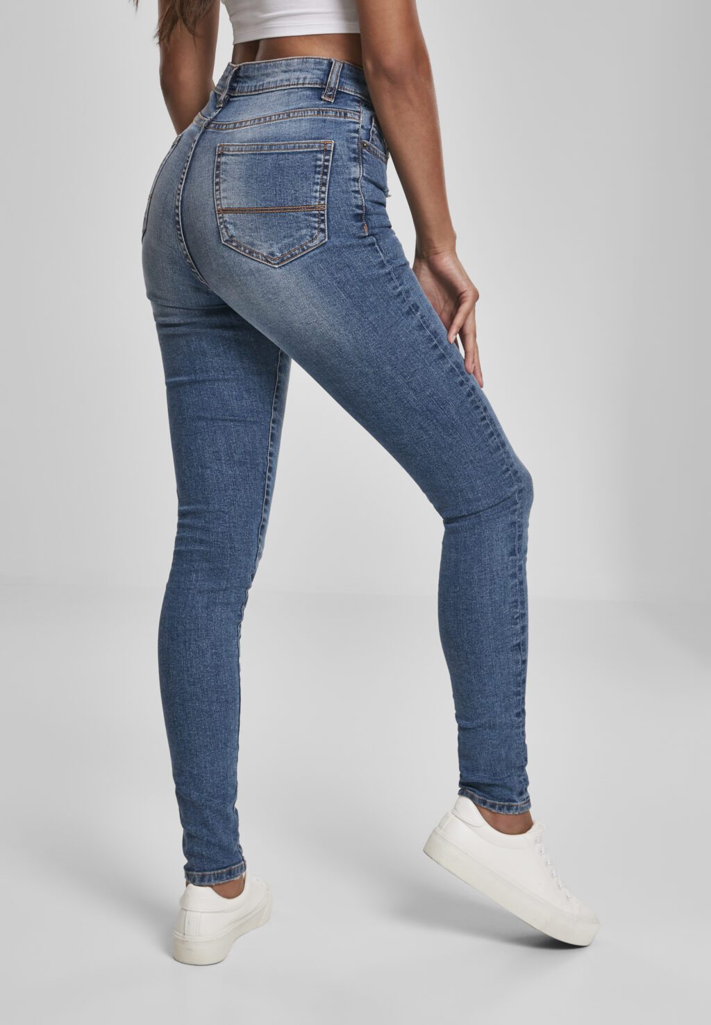 Urban Classics Ladies High Waist Skinny Jeans tinted midblue washed TB2970