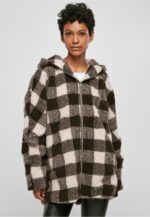 Urban Classics Ladies Hooded Oversized Check Sherpa Jacket pink/brown TB3056