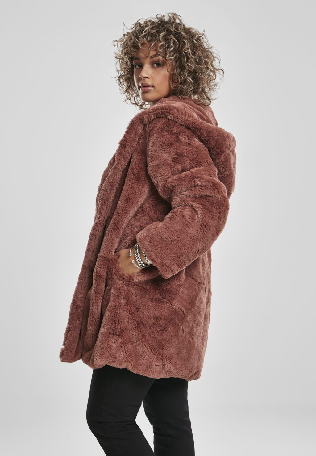 Urban Classics Ladies Hooded Teddy Coat darkrose TB2375