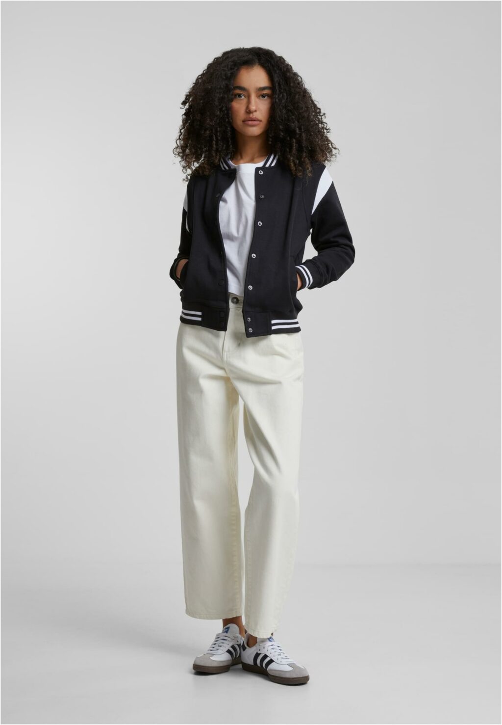 Urban Classics Ladies Inset College Sweat Jacket blk/wht TB2618
