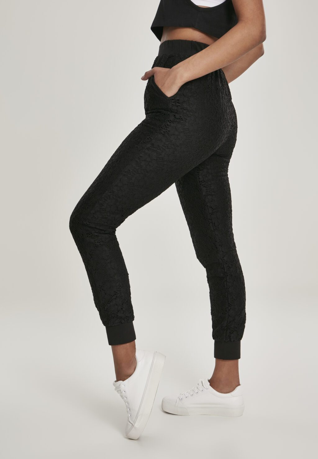 Urban Classics Ladies Lace Jersey Jog Pants black TB2804