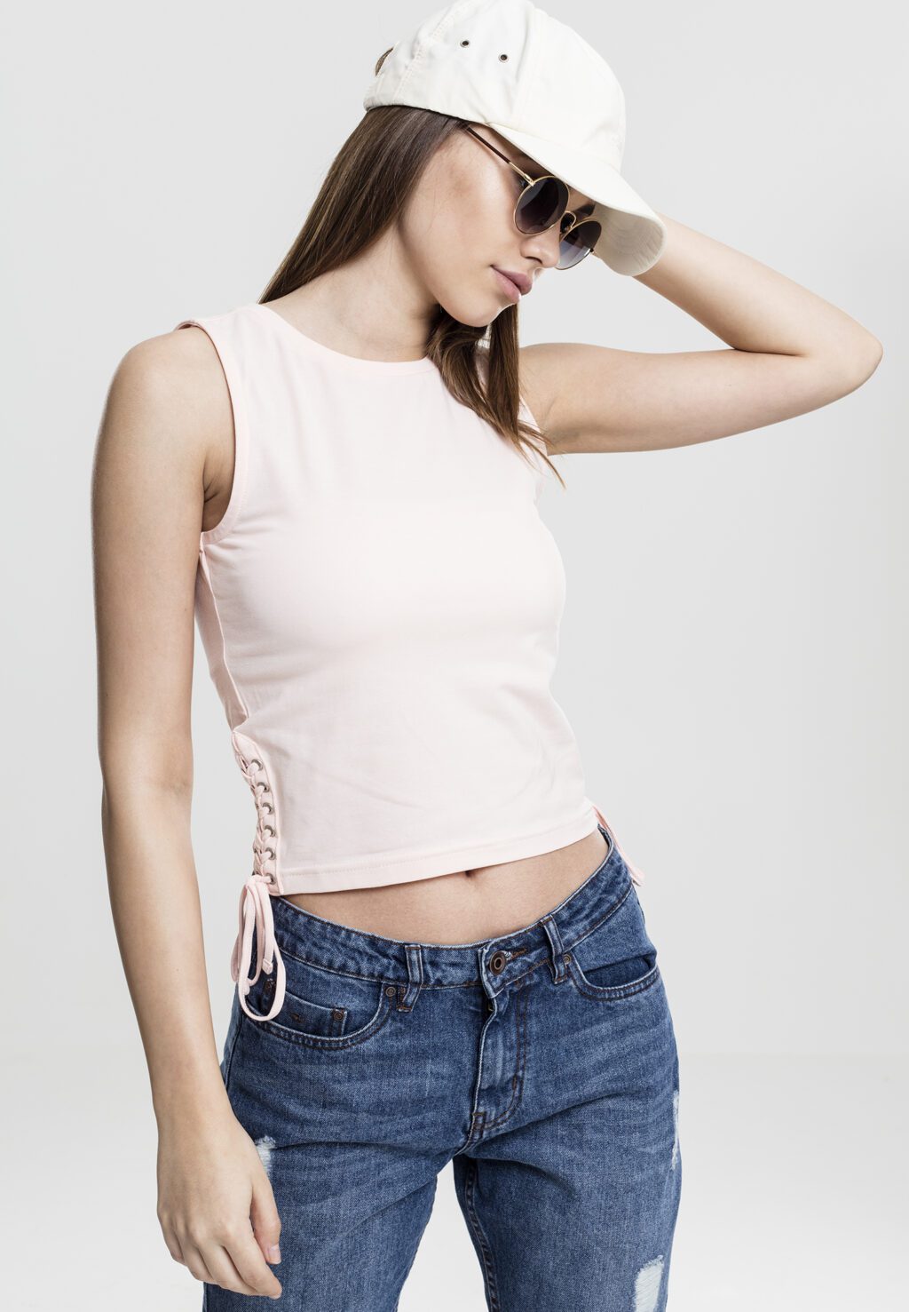 Urban Classics Ladies Lace Up Cropped Top pink TB1494