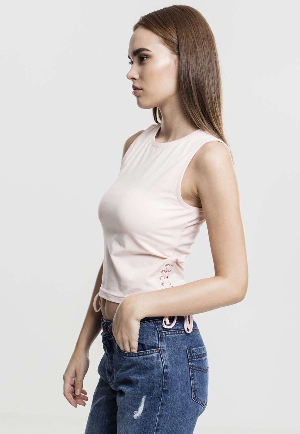 Urban Classics Ladies Lace Up Cropped Top pink TB1494