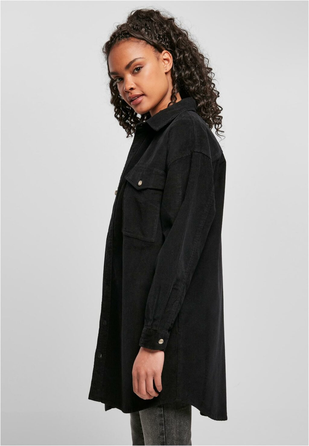 Urban Classics Ladies Long Corduroy Overshirt black TB4544