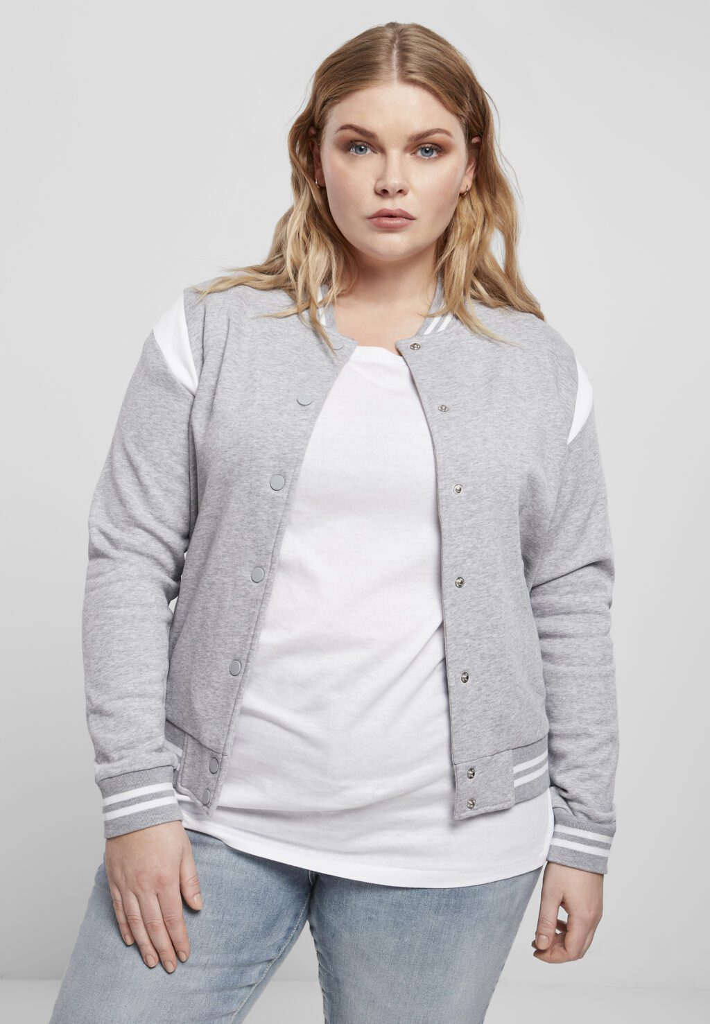 Urban Classics Ladies Organic Inset College Sweat Jacket grey/white TB3776