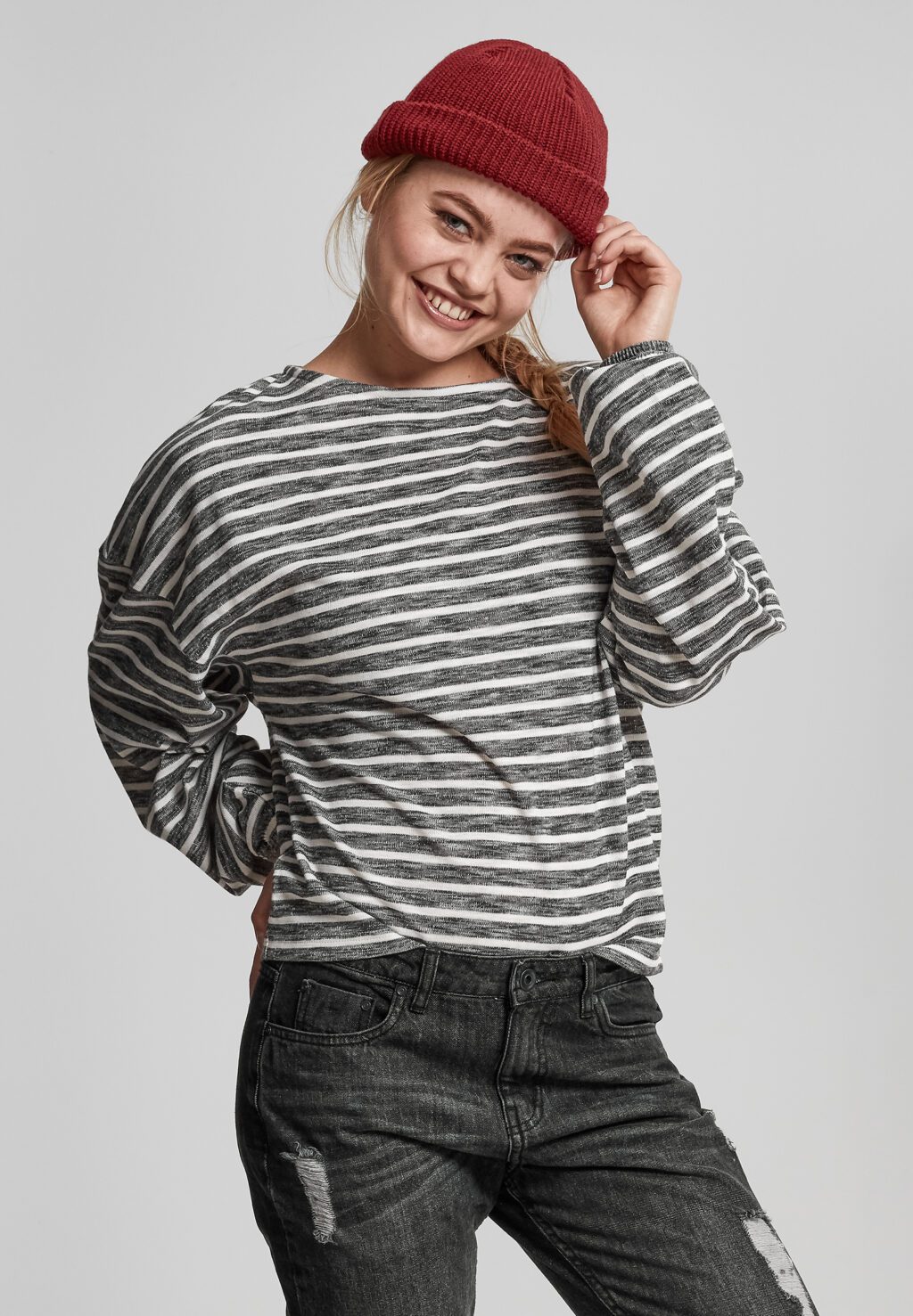 Urban Classics Ladies Oversize Stripe Pullover black/white TB1837