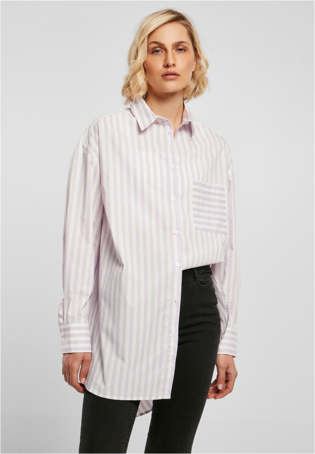 Urban Classics Ladies Oversized Stripe Shirt white/lilac TB5041