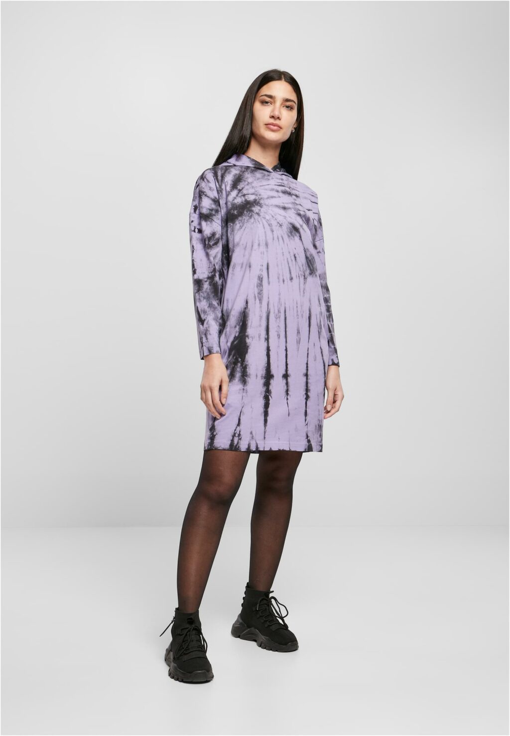 Urban Classics Ladies Oversized Tie Dye Hoody Dress black/lavender TB4531