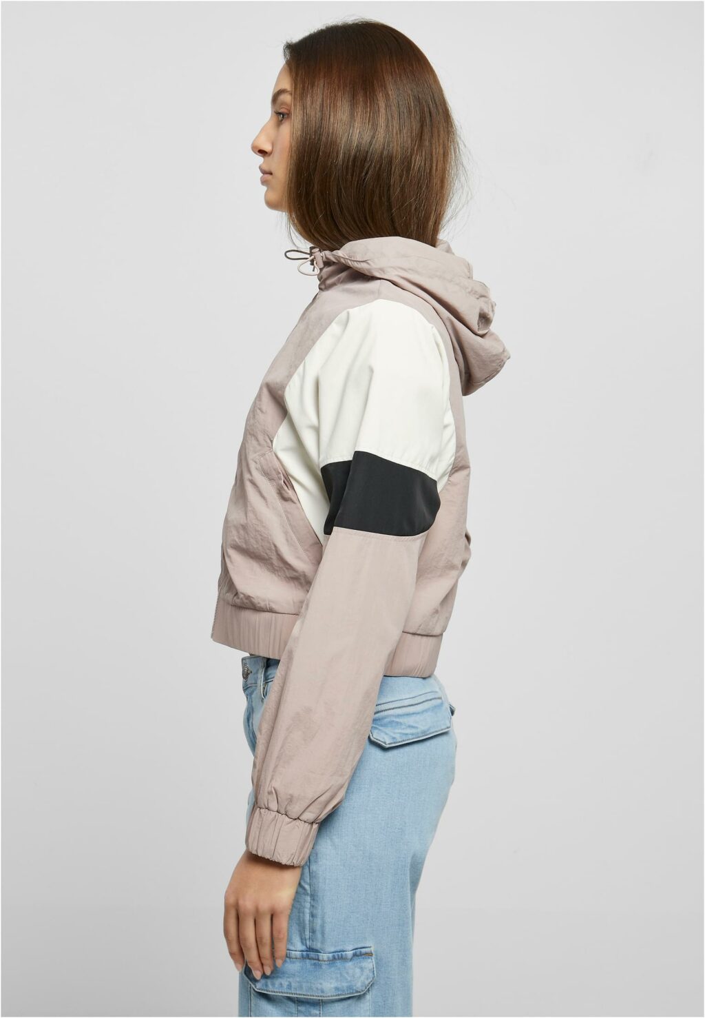 Urban Classics Ladies Short 3-Tone Crinkle Jacket duskrose/whitesand/black TB6025