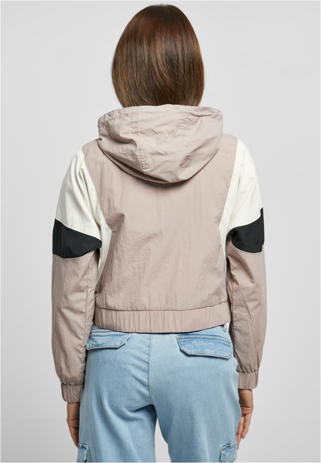 Urban Classics Ladies Short 3-Tone Crinkle Jacket duskrose/whitesand/black TB6025