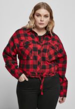 Urban Classics Ladies Short Oversized Check Shirt black/red TB3753