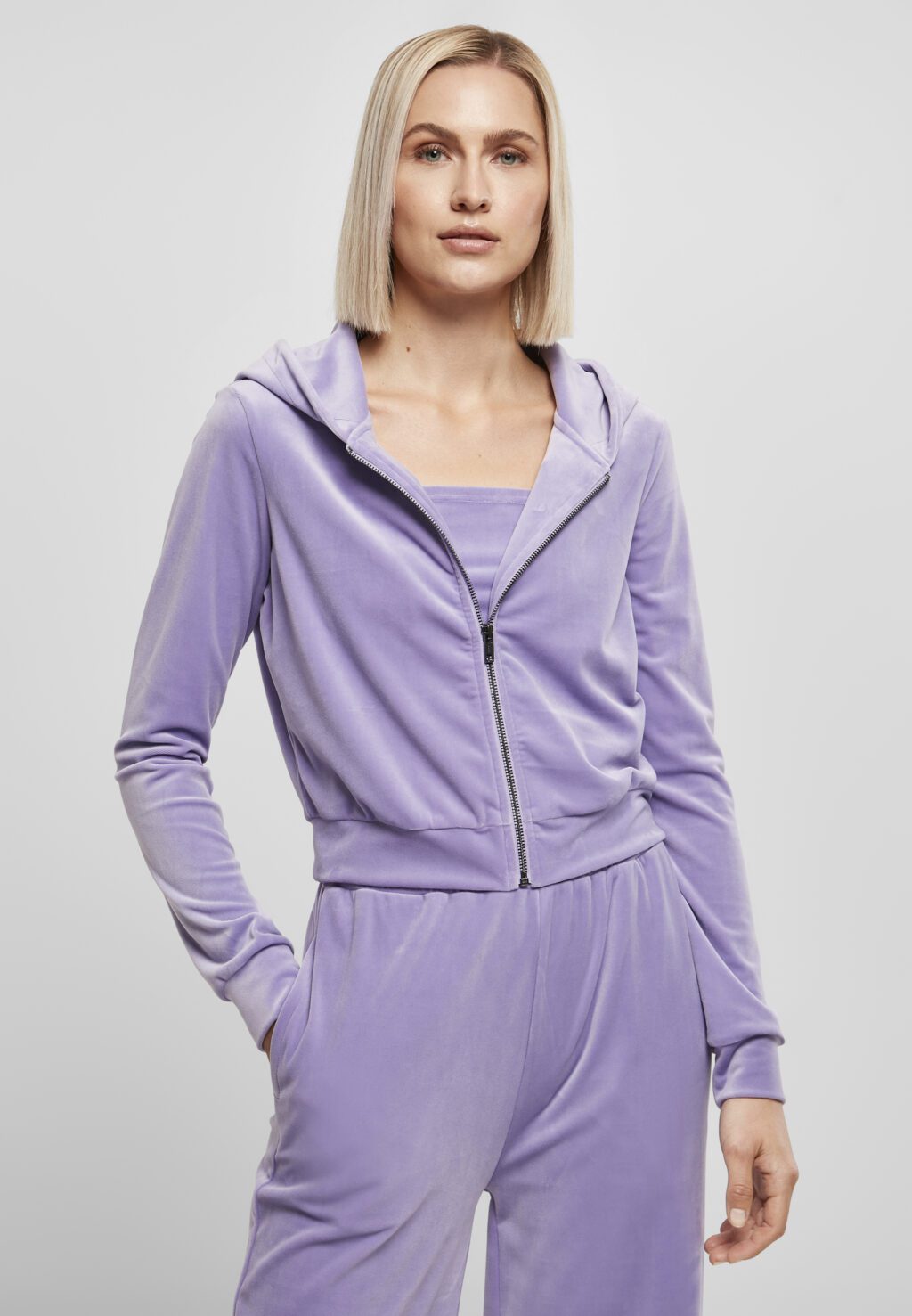 Urban Classics Ladies Short Velvet Zip Hoody lavender TB4528