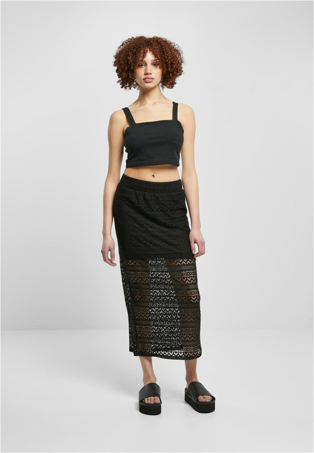 Urban Classics Ladies Stretch Crochet Lace Midi Skirt black TB6013