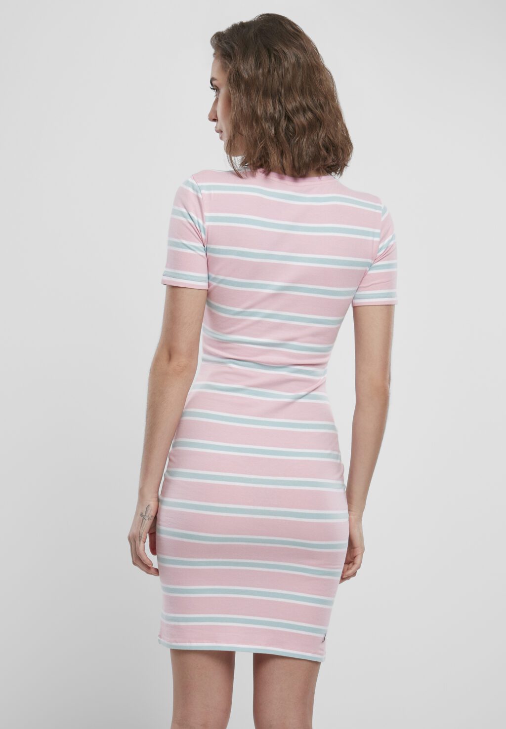 Urban Classics Ladies Stretch Stripe Dress girlypink/oceanblue TB3652