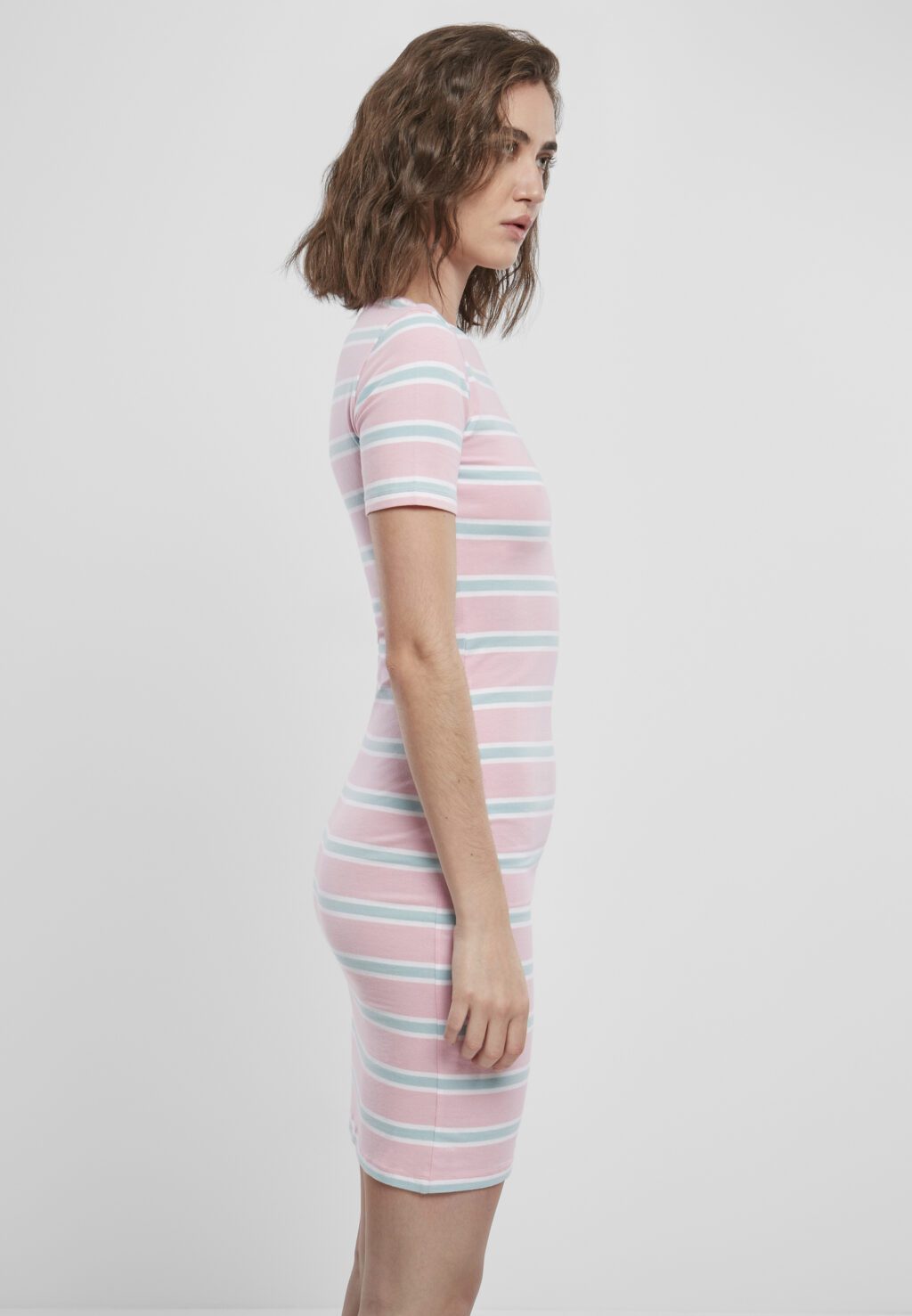 Urban Classics Ladies Stretch Stripe Dress girlypink/oceanblue TB3652