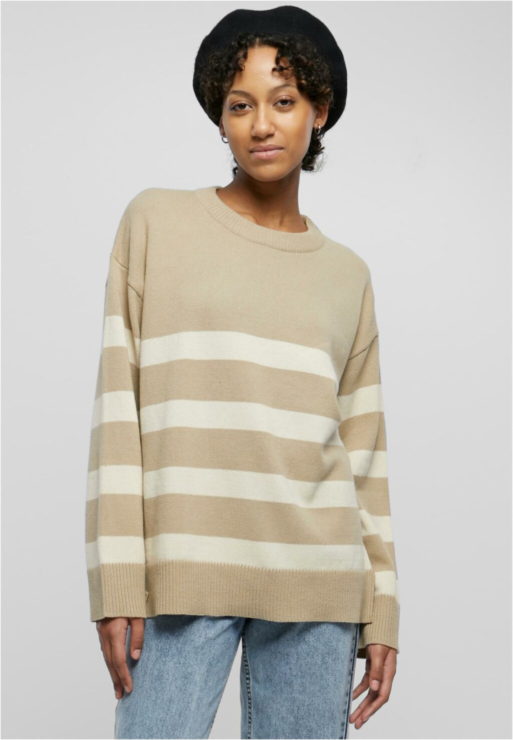 Urban Classics Ladies Striped Knit Crew Sweater wetsand/sand TB6106