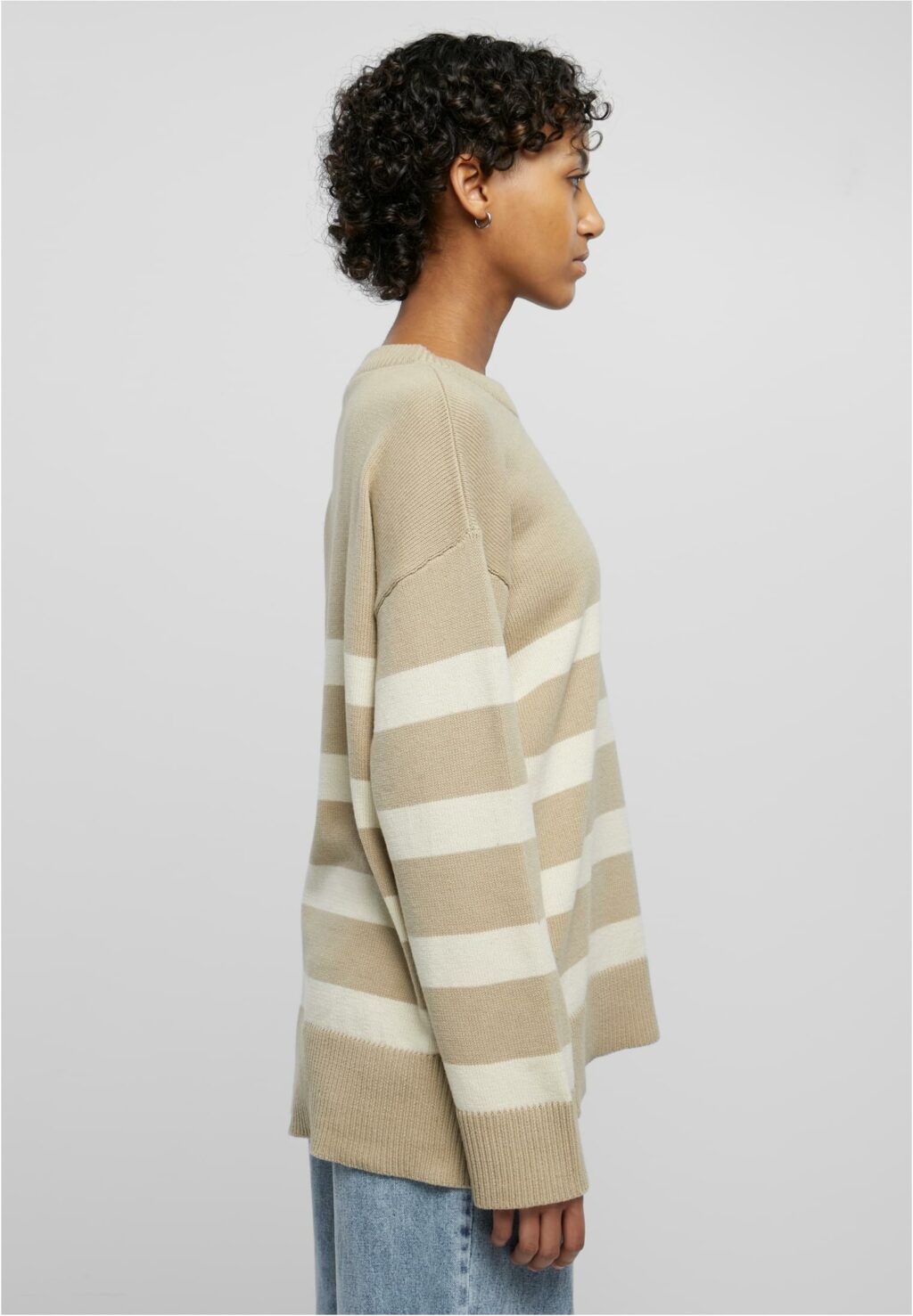 Urban Classics Ladies Striped Knit Crew Sweater wetsand/sand TB6106